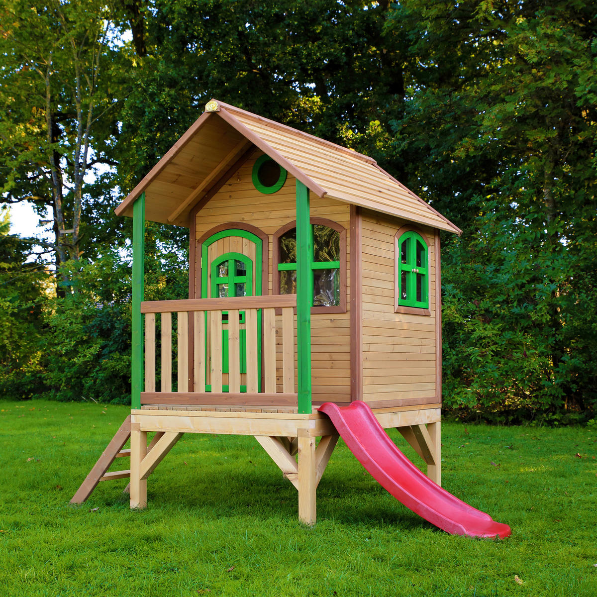 AXI Spielhaus Tom braun B/H/L: ca. 287x231x191 cm Tom - braun/rot (191,00/287,00/231,00cm) - AXI
