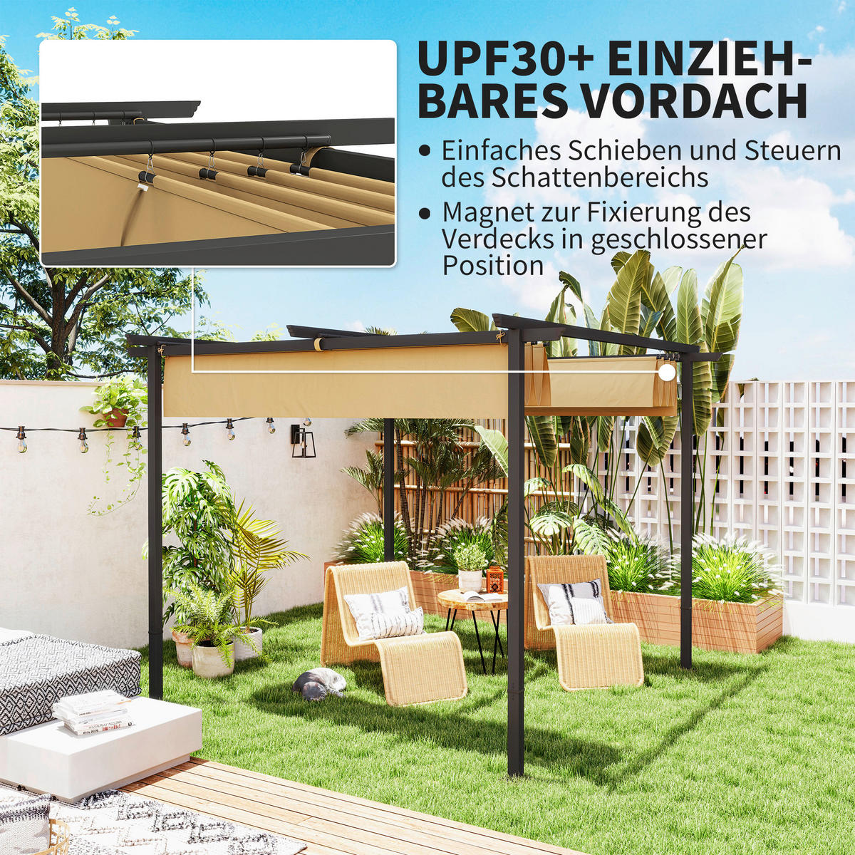 Outsunny Pergola beige Metall B/H/L: ca. 300x227x300 cm Pergola - beige (300,00/300,00/227,00cm) - Outsunny