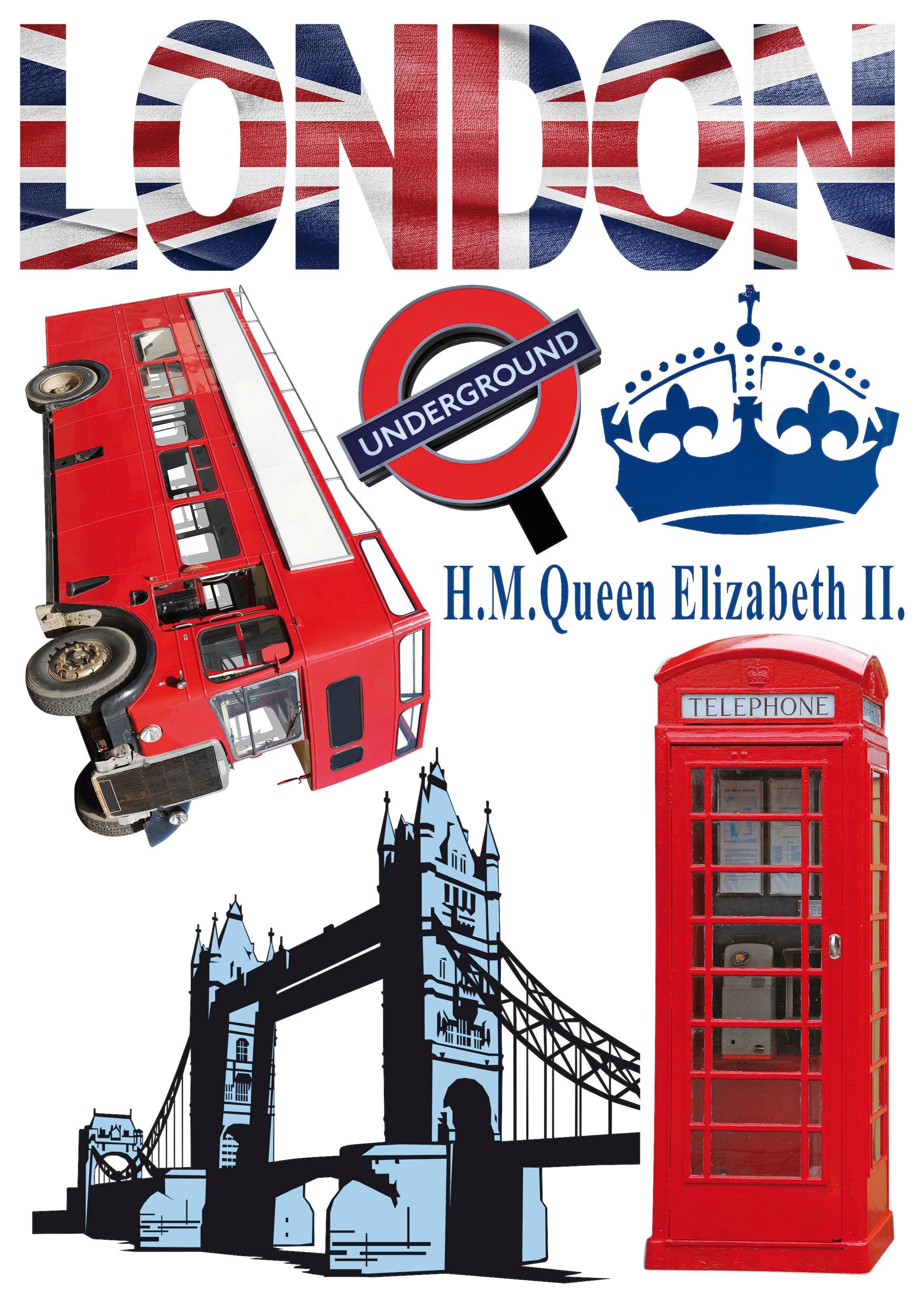 Dekosticker London bunt B/L: ca. 50x70 cm 2 tlg.