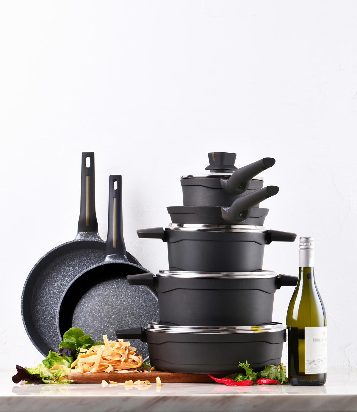SAN IGNACIO Topfset BISTRO silber Aluminium 3 tlg. BISTRO - schwarz/silber (60,00/40,00/30,00cm) - SAN IGNACIO