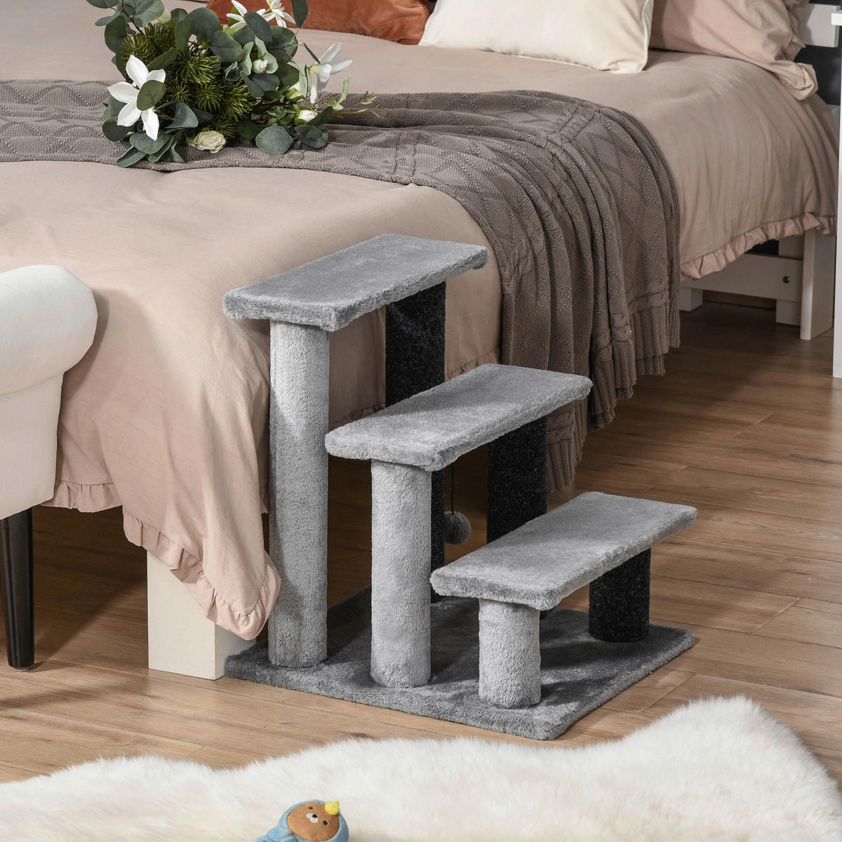 PawHut Haustiertreppe grau Polyester B/H/L: ca. 40x48x45 cm Haustiertreppe - grau (45,00/40,00/48,00cm) - PawHut