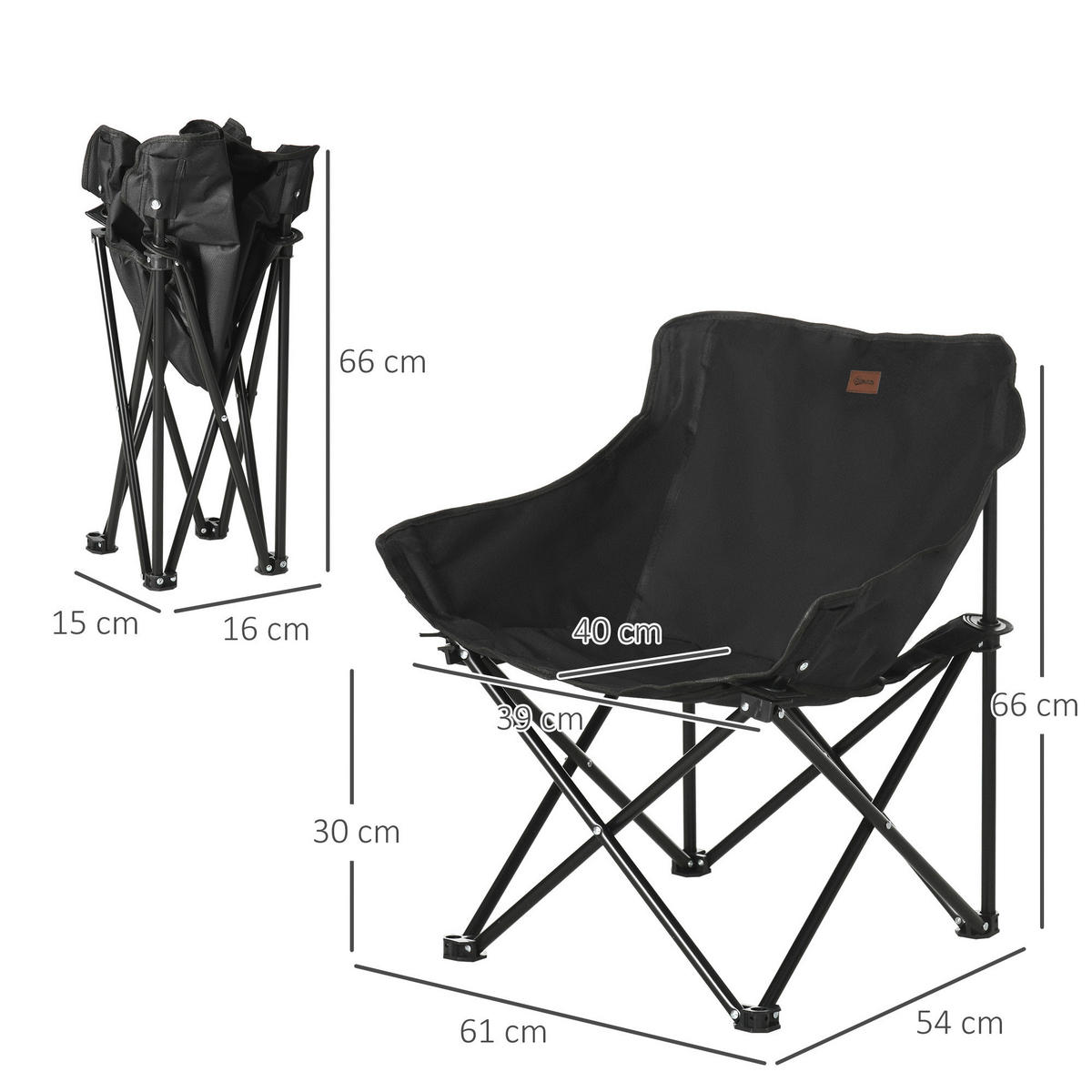 Outsunny Campingstuhl schwarz Stahl B/H/L: ca. 54x66x61 cm Campingstuhl - schwarz (61,00/54,00/66,00cm) - Outsunny