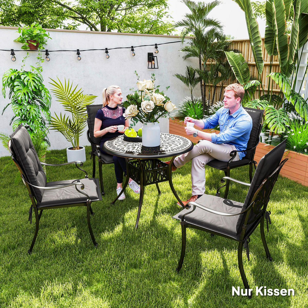 Outsunny Sitzkissen 4er Set dunkelgrau Polyester B/H/L: ca. 50x5x108 cm Sitzkissen 4er Set - dunkelgrau (108,00/50,00/5,00cm) - Outsunny