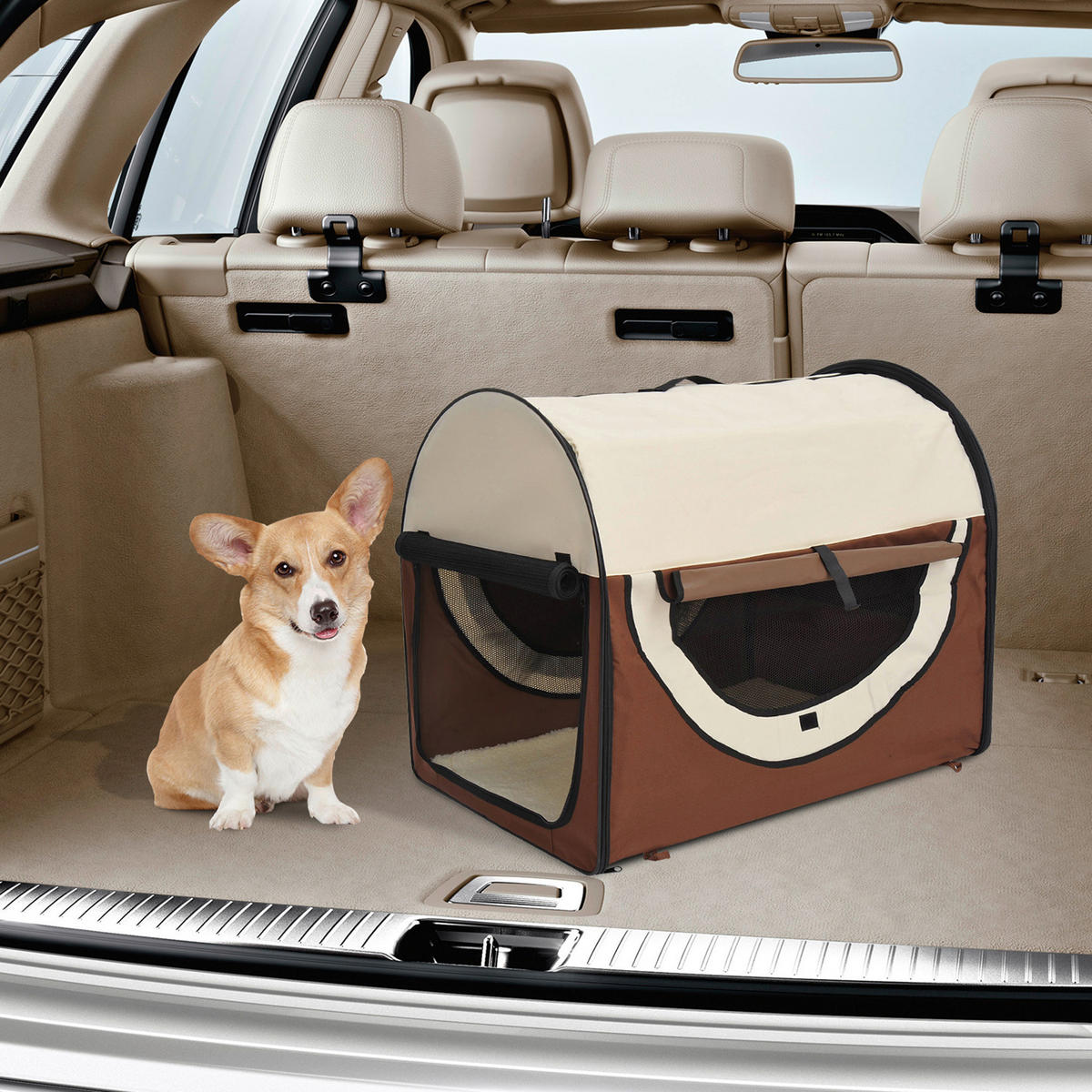 PawHut Hundetransportbox mokka braun Stoff B/H/L: ca. 46x51x61 cm Hundetransportbox - creme/mokka braun (61,00/46,00/51,00cm) - PawHut