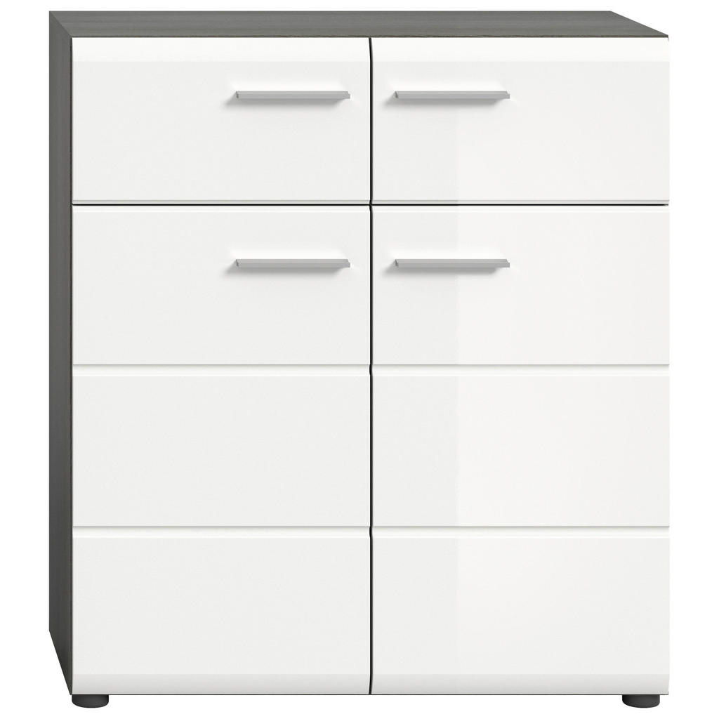 Thumbnail - Schuhkommode SALSA Rauchsilber Nachbildung weiß Hochglanz B/H/T: ca. 80x90x37 cm