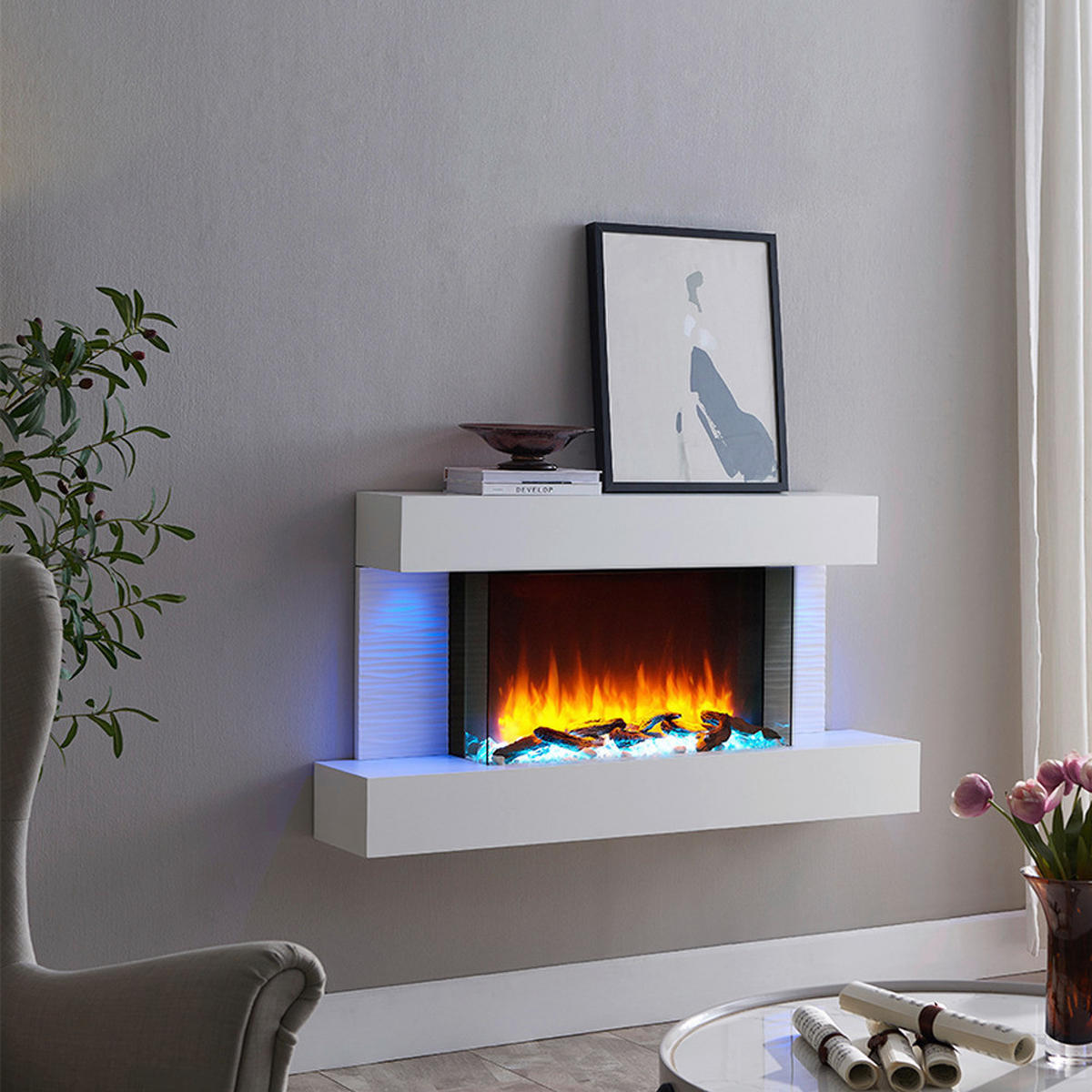 Balderia Wandkamin grau MDF B/H/T: ca. 120x632x24 cm Elekt.-Kamin Aieda EF279A-MT279D-CG - grau (120,00/632,00/24,00cm) - Balderia