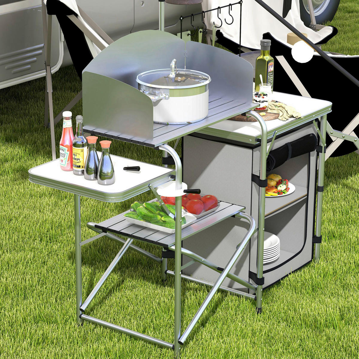 Outsunny Camping Küche B/H/L: ca. 48x119x144 cm Camping Küche - silber (144,00/48,00/119,00cm) - Outsunny