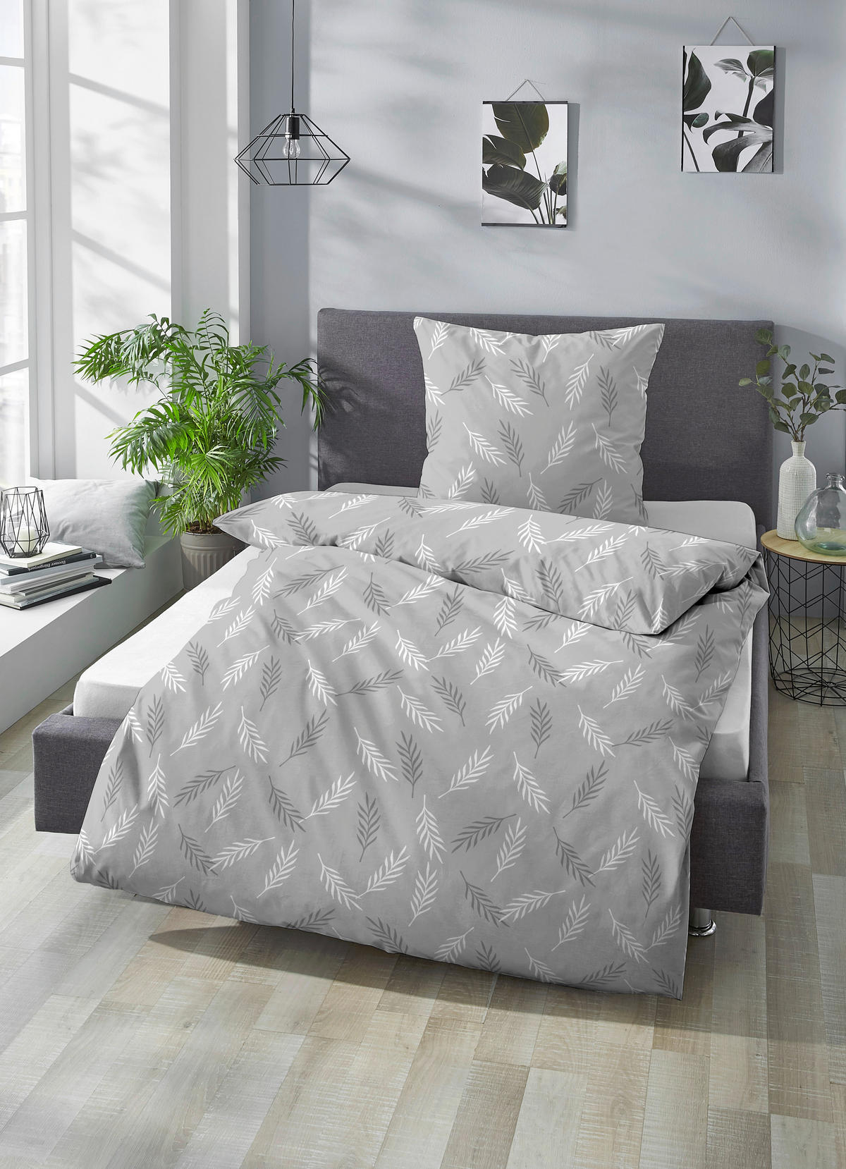 Baumwoll Bettwäsche Seersucker Bettwäsche_Seersucker_Federn - grau (135,00/200,00cm)