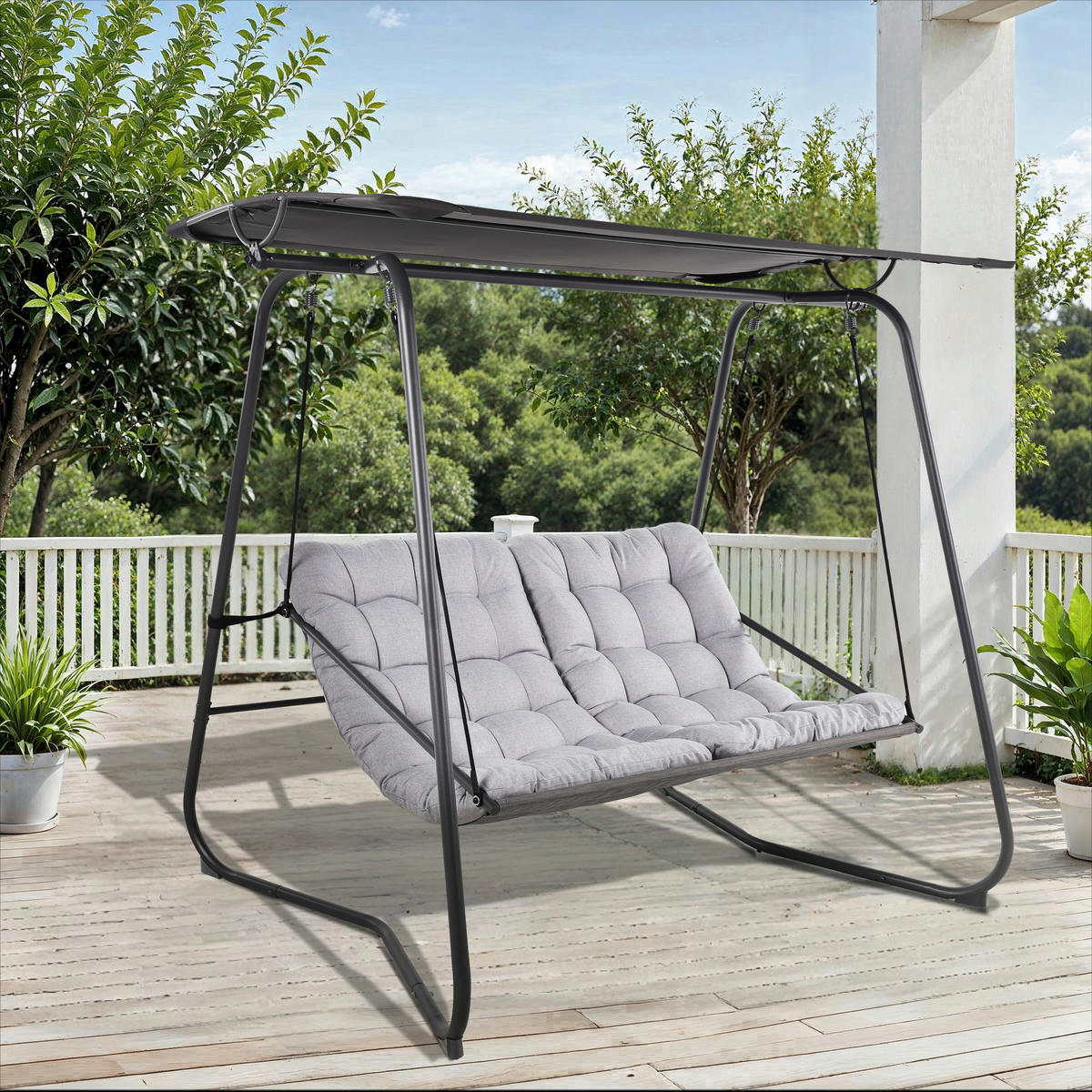 POCOline Hollywoodschaukel hellgrau Stahl B/H/L: ca. 151x195x220 cm Hollywoodschaukel - hellgrau/dunkelgrau (220,00/151,00/195,00cm) - POCOline