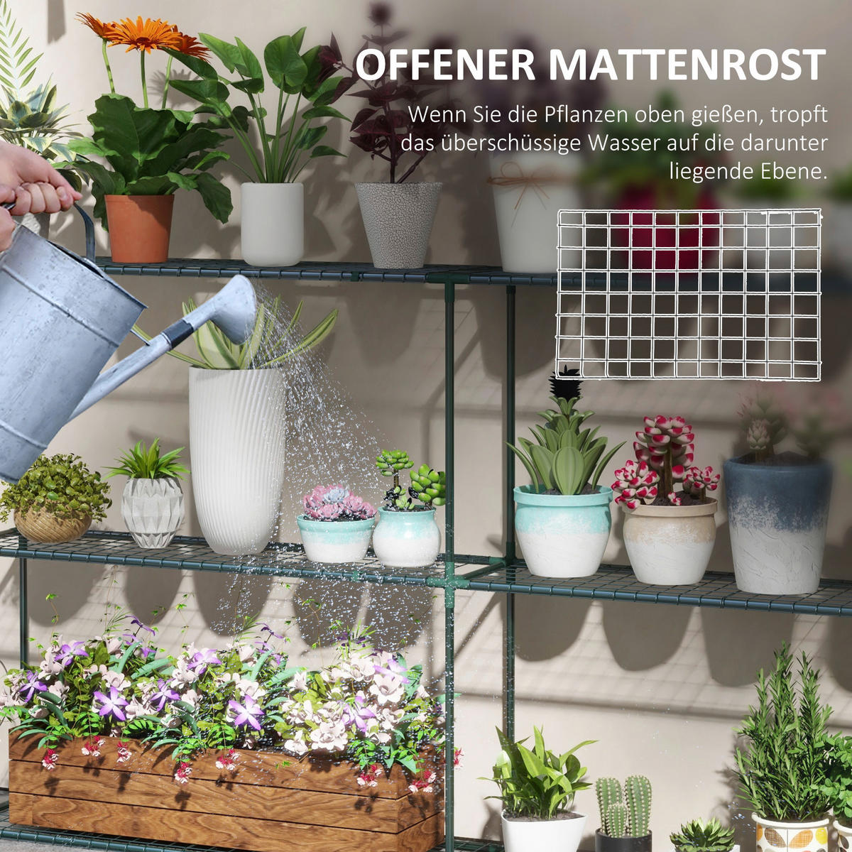 Outsunny Gartenregal dunkelgrün Edelstahl B/H/L: ca. 30x222x114 cm Blumenregal - dunkelgrün (114,00/30,00/222,00cm) - Outsunny