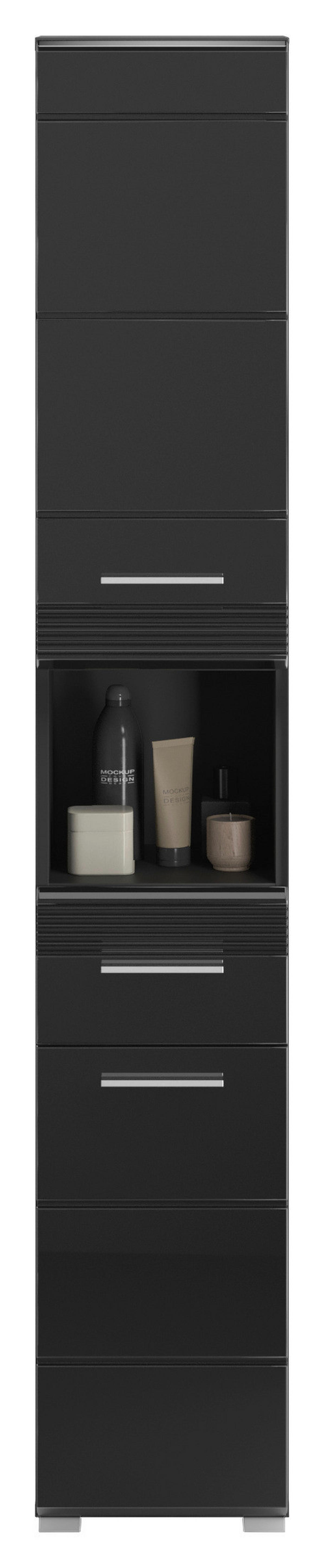Badezimmer-Set LINUS schwarz schwarz Hochglanz B/H/T: ca. 105x182x34 cm LINUS - schwarz (105,00/182,00/34,00cm) - xonox.home