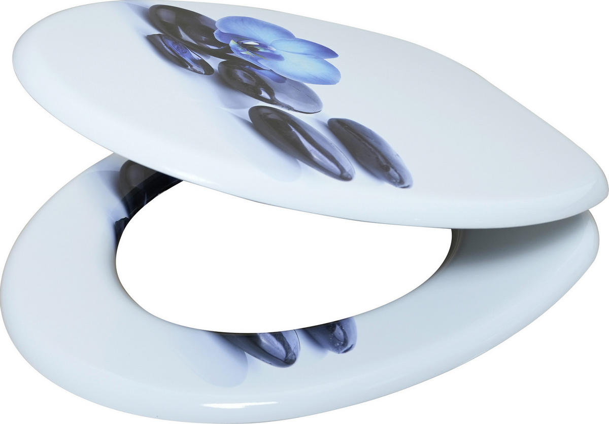 WC-Sitz weiß blau MDF B/H/T: ca. 37x5x45 cm WC-Sitz_Blaue-Orchidee MDF - blau/weiß (37,00/5,00/45,00cm)