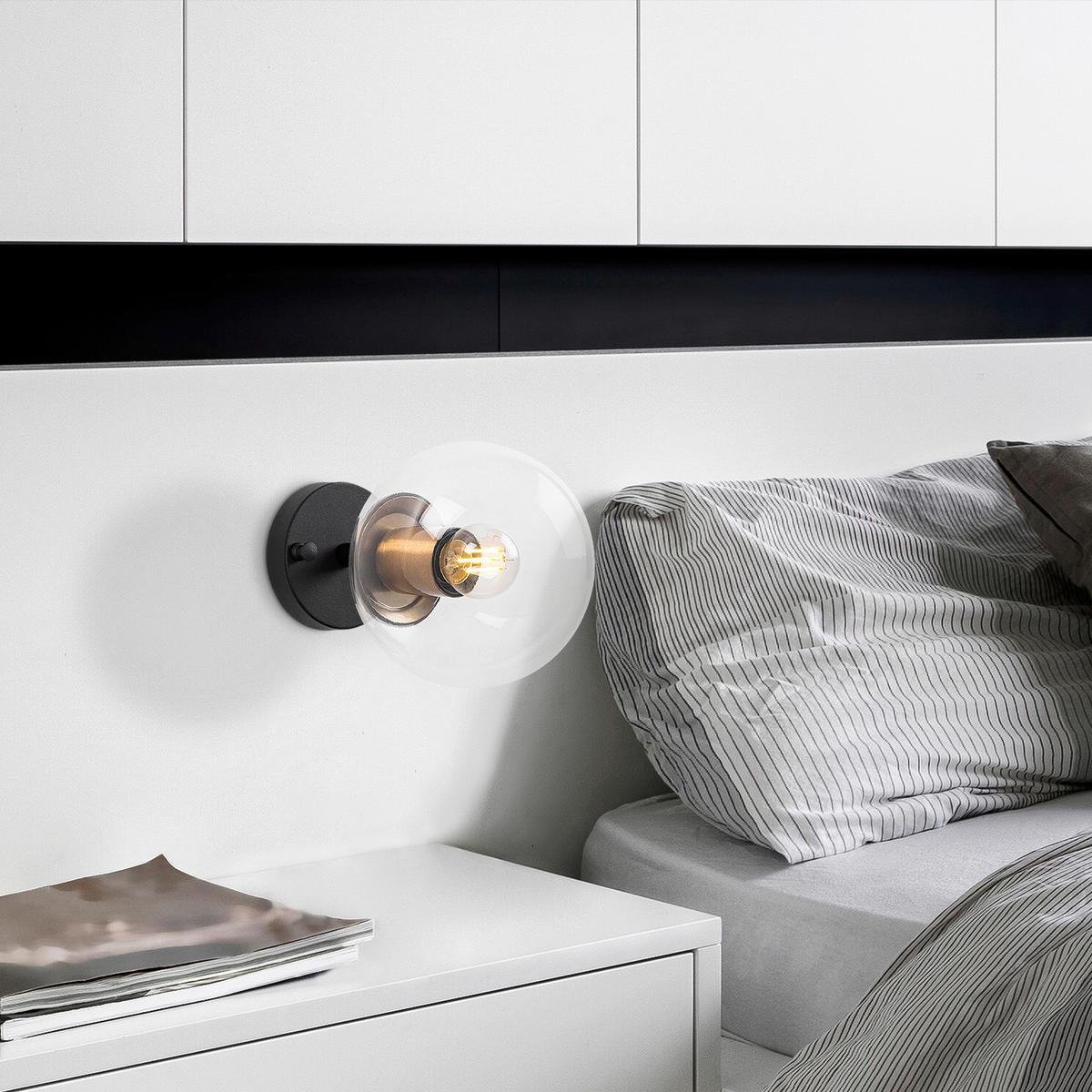 Opviq Wandleuchte schwarz Glas Metall B/H/L: ca. 15x24x15 cm E14 1 Brennstellen Atmaca - schwarz (15,00/15,00/24,00cm) - Opviq