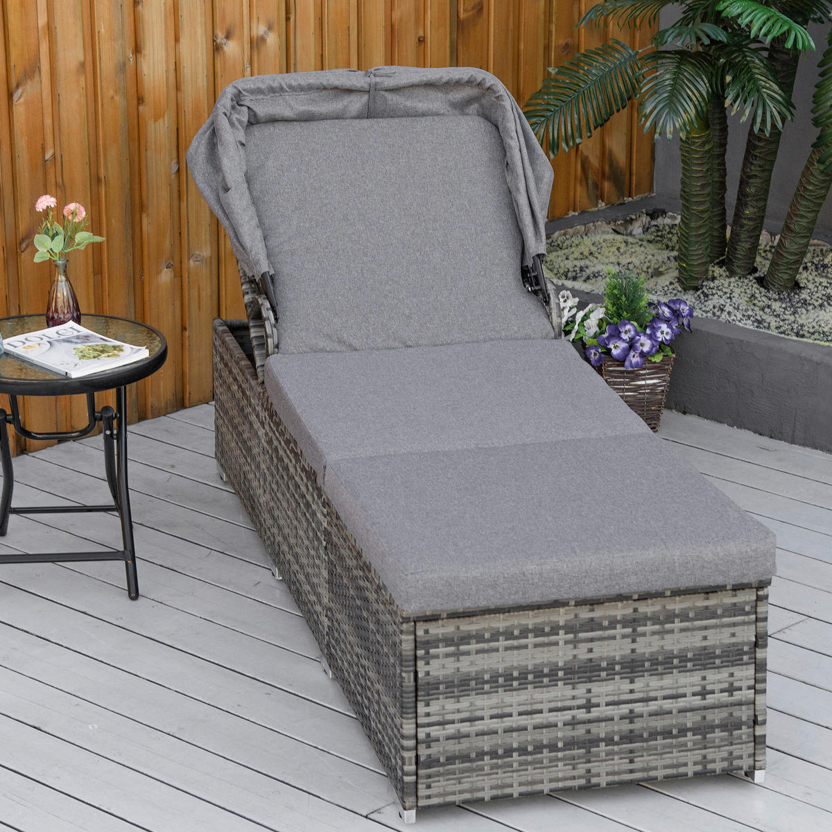 Outsunny Gartenliege grau Edelstahl B/H/L: ca. 65x195x40 cm Lounge_Sessel - grau (40,00/65,00/195,00cm) - Outsunny