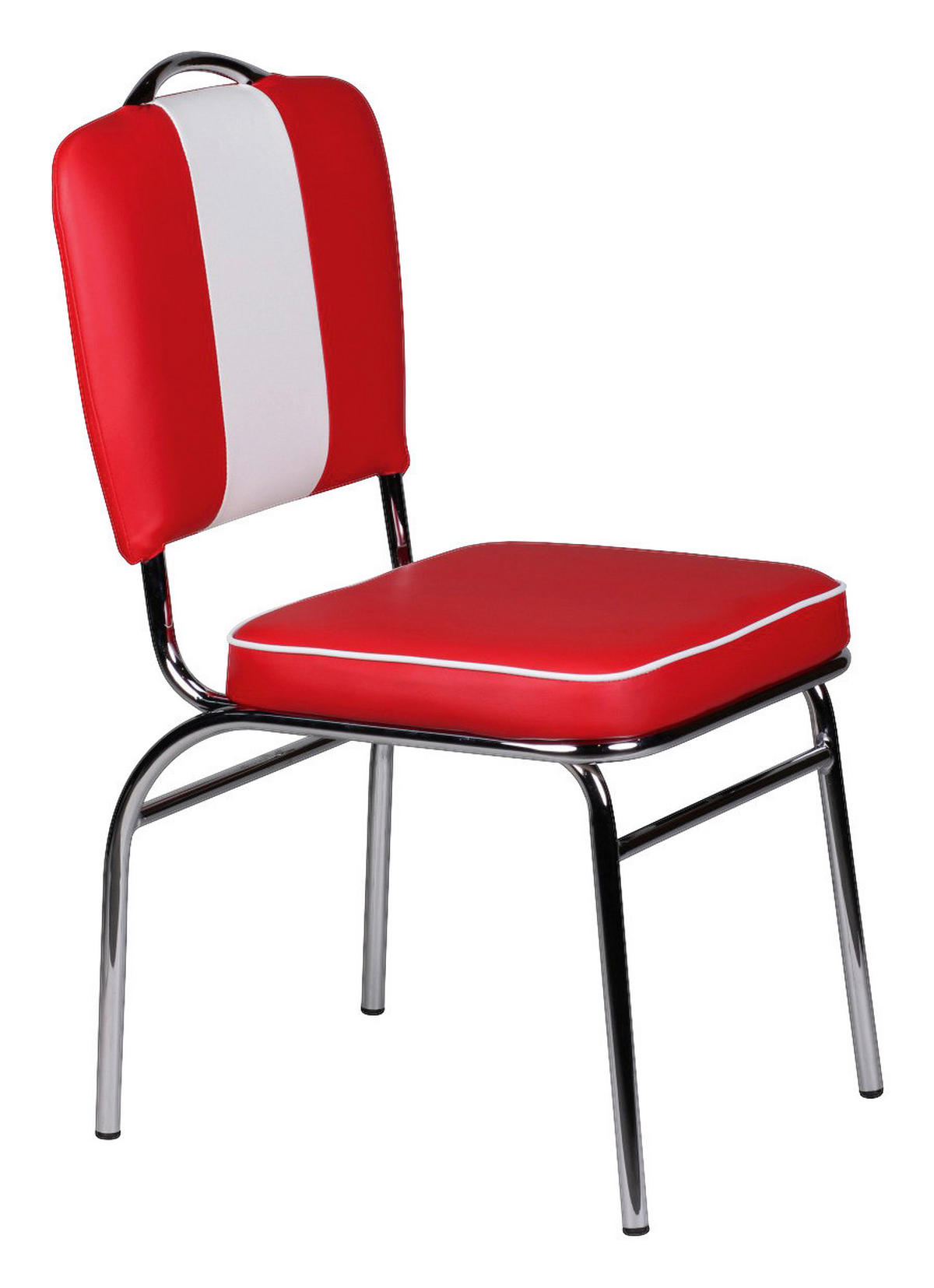 Stuhl rot weiß Chrom Kunstleder Kunstleder Metall B/H/T: ca. 47x90x45 cm American Diner Esszimmerstuhl - weiß/rot (47,00/90,00/45,00cm) - Wohnling