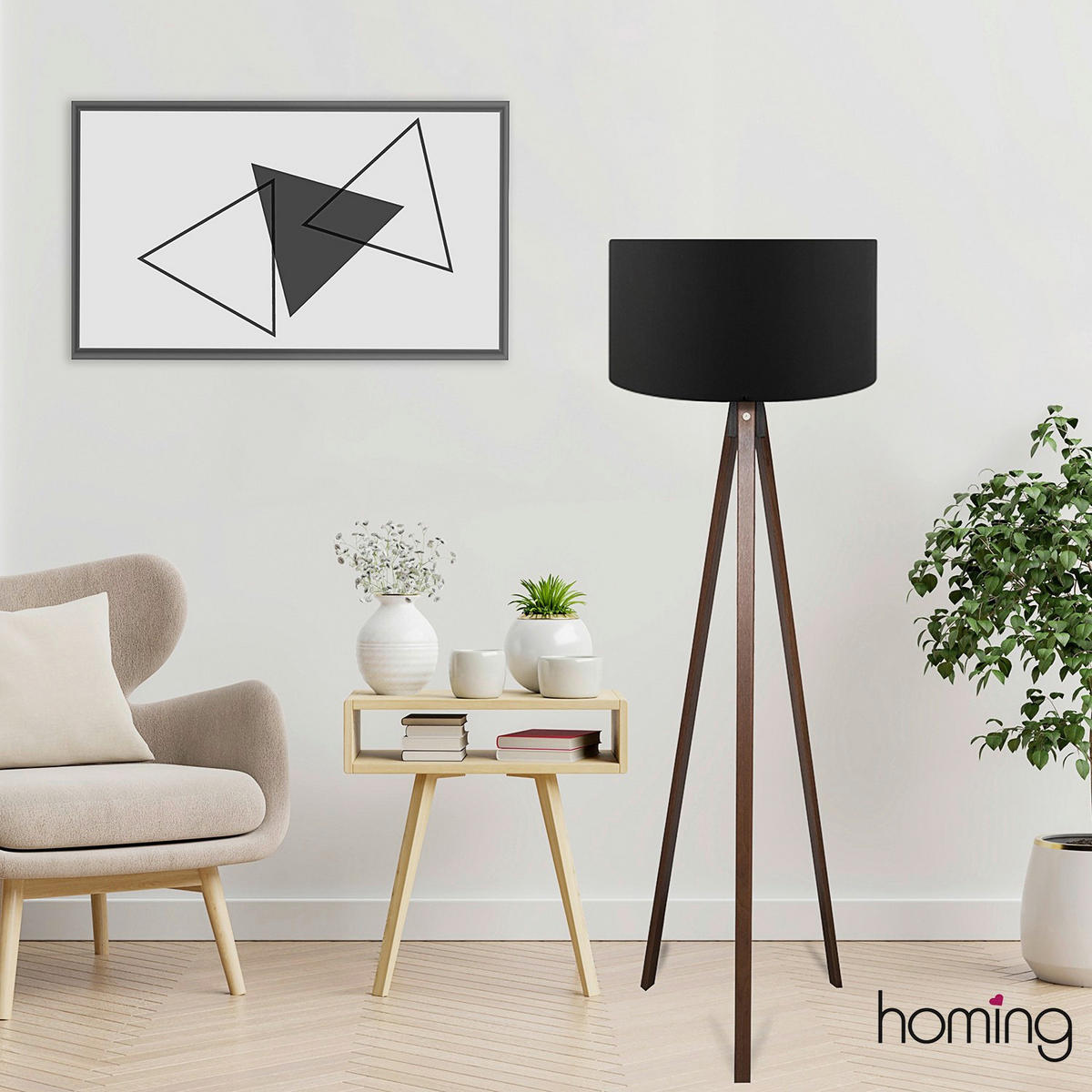 Opviq Stehleuchte schwarz MDF PVC B/H/T/L/D: ca. 38x140x38x38x38 cm E27 1 Brennstellen AYD - schwarz (38,00/38,00/140,00cm) - Opviq