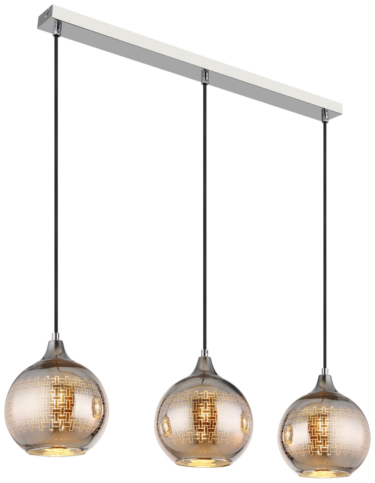 GLOBO Pendelleuchte LOURDES 16053-3 Chrom weiß Metall B/H/L: ca. 20x129x86 cm E27 3 Brennstellen LOURDES - weiß/Chrom (86,00/20,00/129,00cm) - GLOBO