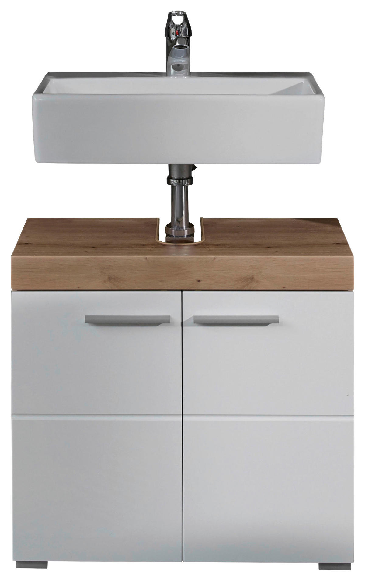 Waschbeckenunterschrank Amanda weiß Hochglanz Asteiche Nachbildung B/H/T: ca. 60x56x34 cm Amanda - weiß (60,00/56,00/34,00cm) - Trendteam