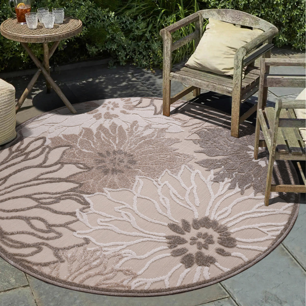 Sanat Outdoorteppich FLORAL creme B/L: ca. 150x150 cm FLORAL - creme (150,00/150,00cm) - Sanat