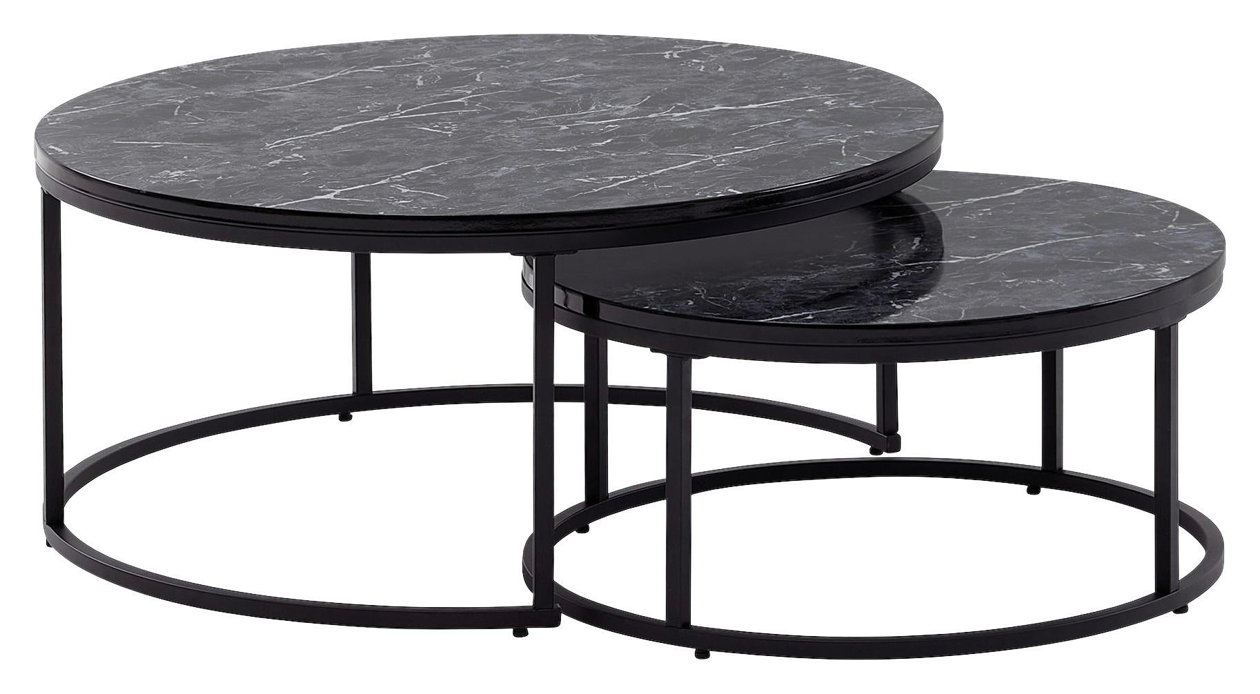 Couchtisch 2er-Set schwarz Marmor Optik schwarz lackiert 2er-Set - schwarz - Wohnling