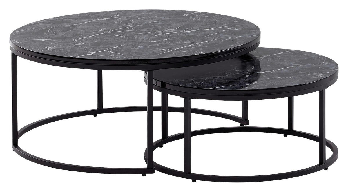Couchtisch 2er-Set schwarz Marmor Optik schwarz lackiert 2er-Set - schwarz - Wohnling