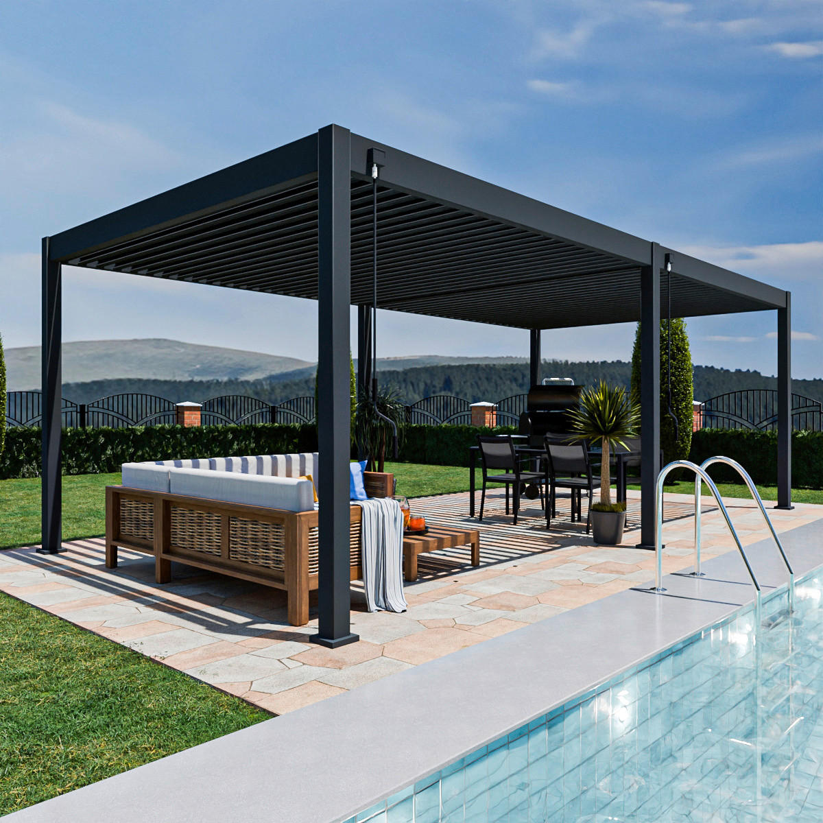 PergoLine Pergola Superior anthrazit Aluminium B/H/L: ca. 720x255x360 cm Superior - anthrazit (360,00/720,00/255,00cm) - PergoLine
