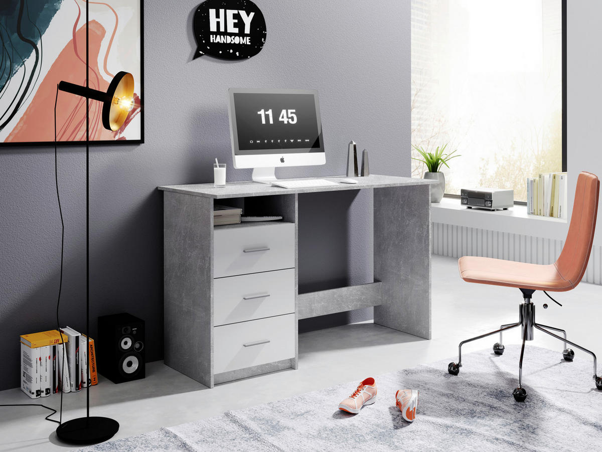 Schreibtisch Adria Beton Optik weiß B/H/T: ca. 123x77x50 cm Adria - Beton/weiß (123,00/77,00/50,00cm)