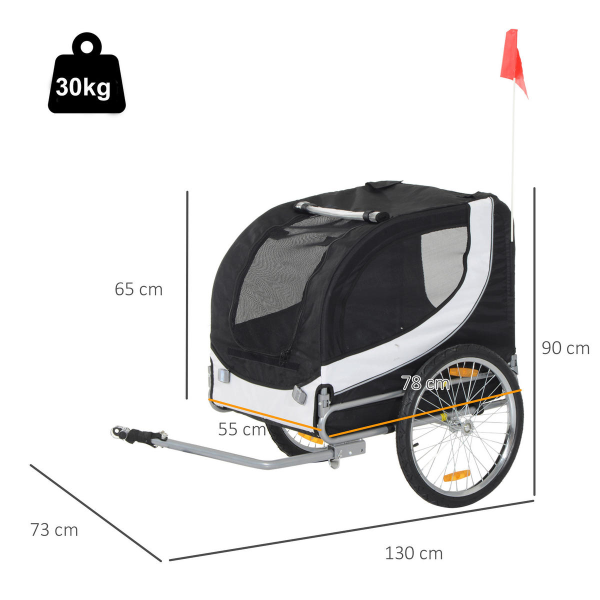 PawHut Fahrradanhänger 20 Zoll schwarz schwarz B/H/L: ca. 73x94x78 cm Radanhänger f. Hunde B4-0003-029 - weiß/schwarz (78,00/73,00/94,00cm) - PawHut