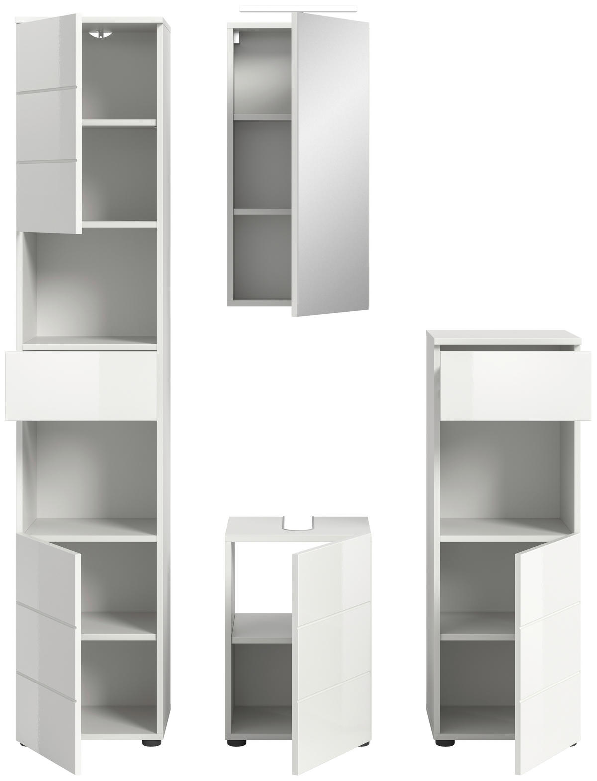 Badezimmer-Set VIRA weiß weiß Hochglanz B/H/T: ca. 144x190x34 cm VIRA - weiß (144,00/190,00/34,00cm) - xonox.home
