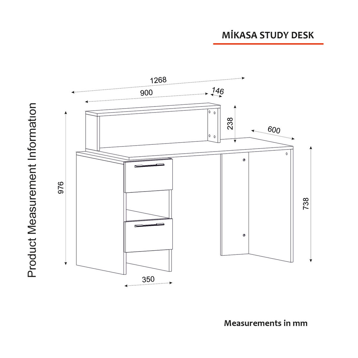 Schreibtisch Mikasa weiß grau B/H/T: ca. 127x90x60 cm Mikasa - weiß/grau (127,00/90,00/60,00cm) - moebel17