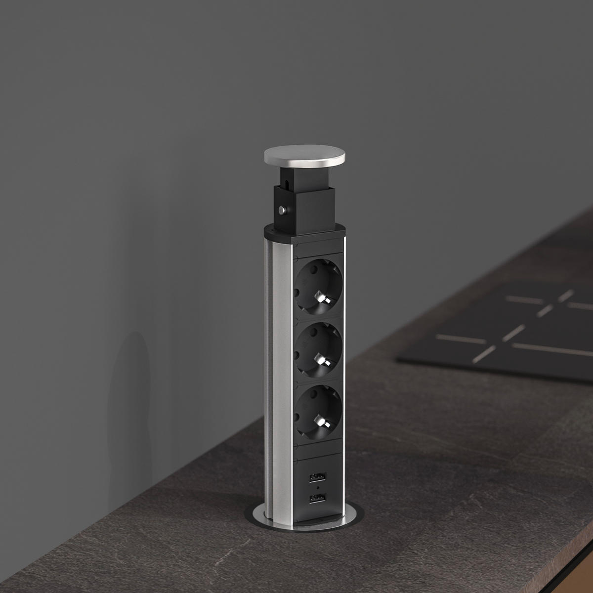 SCHÜTTE Steckdose 03073-E1 schwarz Alu Kunststoff Kunststoff B/H/T: ca. 11x10x36 cm 03073-E1 - schwarz/Alu (11,00/10,00/36,00cm) - Schütte