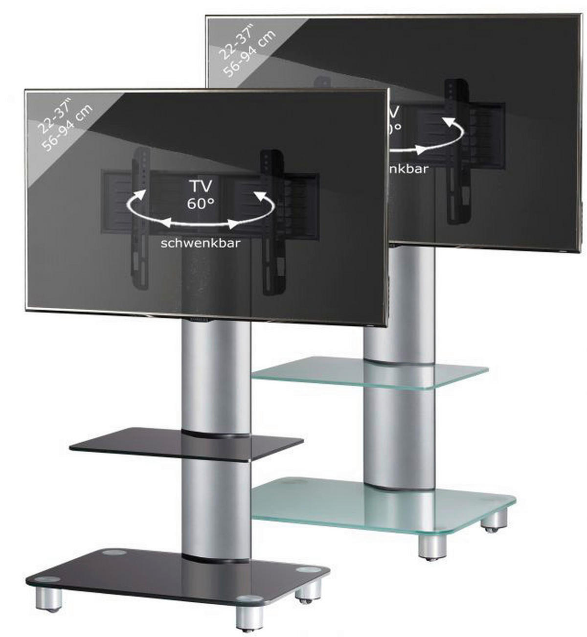 VCM TV-Standfuß TV-Standfuß schwarz TV-Standfuß "Bilano silber" - schwarz (60,00/100,00/44,00cm) - VCM
