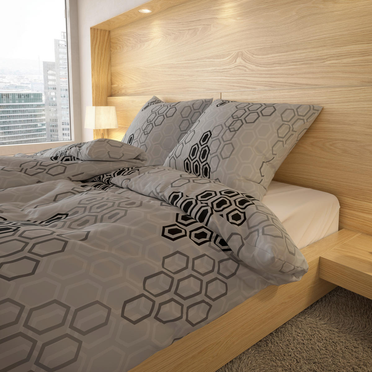 Baumwoll Bettwäsche Cotton touch Bettwäsche_Cotton-Touch-Wabe - schwarz/grau (135,00/200,00cm) - Sensation