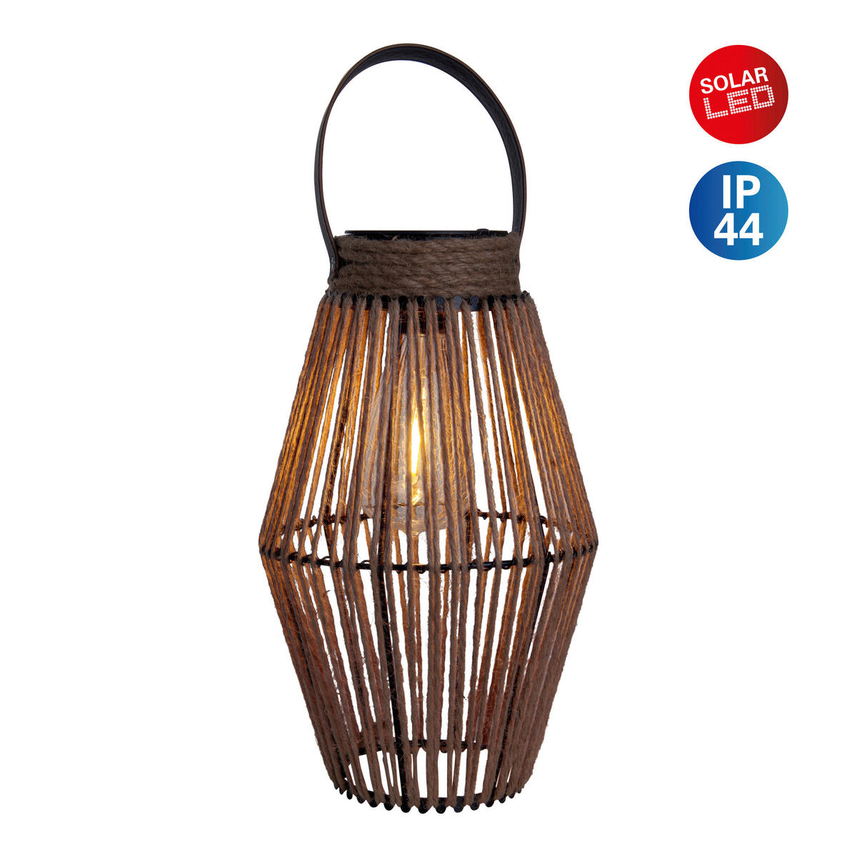LED-Solarleuchte Korbinian 5293127 natur Kunststoff Metall B/H/L: ca. 18x30x18 cm LED Solarleuchte "KORBINIAN" - natur (18,00/18,00/30,00cm) - Näve Leuchten