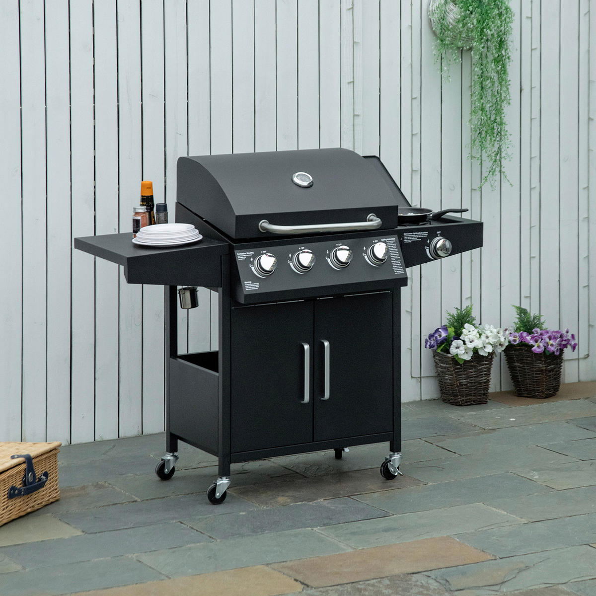 Outsunny Gasgrill Gasgrill - schwarz (132,40/55,00/109,00cm) - Outsunny
