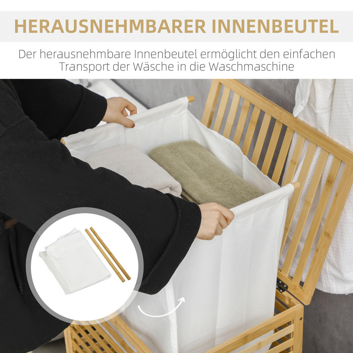 HOMCOM Wäschekorb natur Edelstahl B/H/L: ca. 36x60x50 cm Wäschekorb - natur (50,00/36,00/60,00cm) - HOMCOM