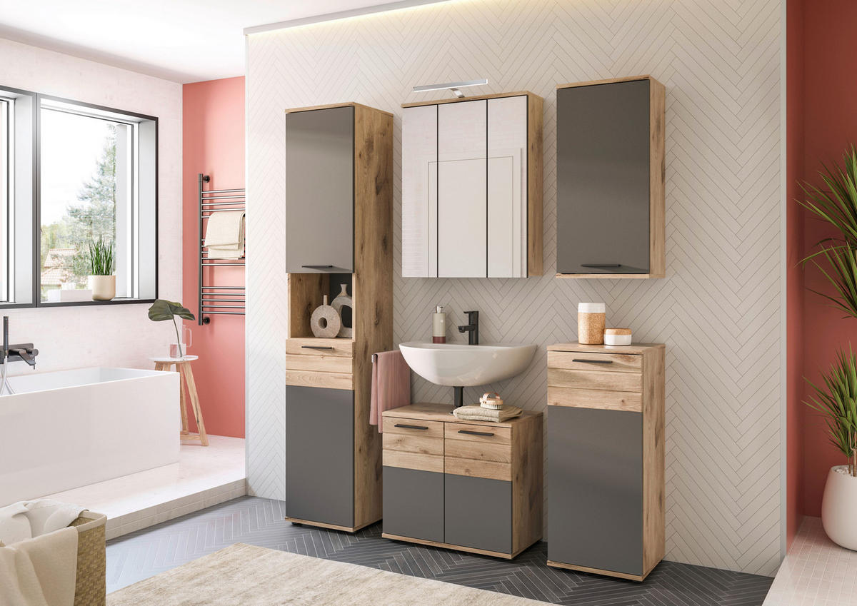 Badezimmer-Set MASON Nox Oak Nachbildung edles Basaltgrau Nachbildung B/H/T: ca. 60x190x34 cm MASON - edles Basaltgrau (60,00/190,00/34,00cm) - xonox.home