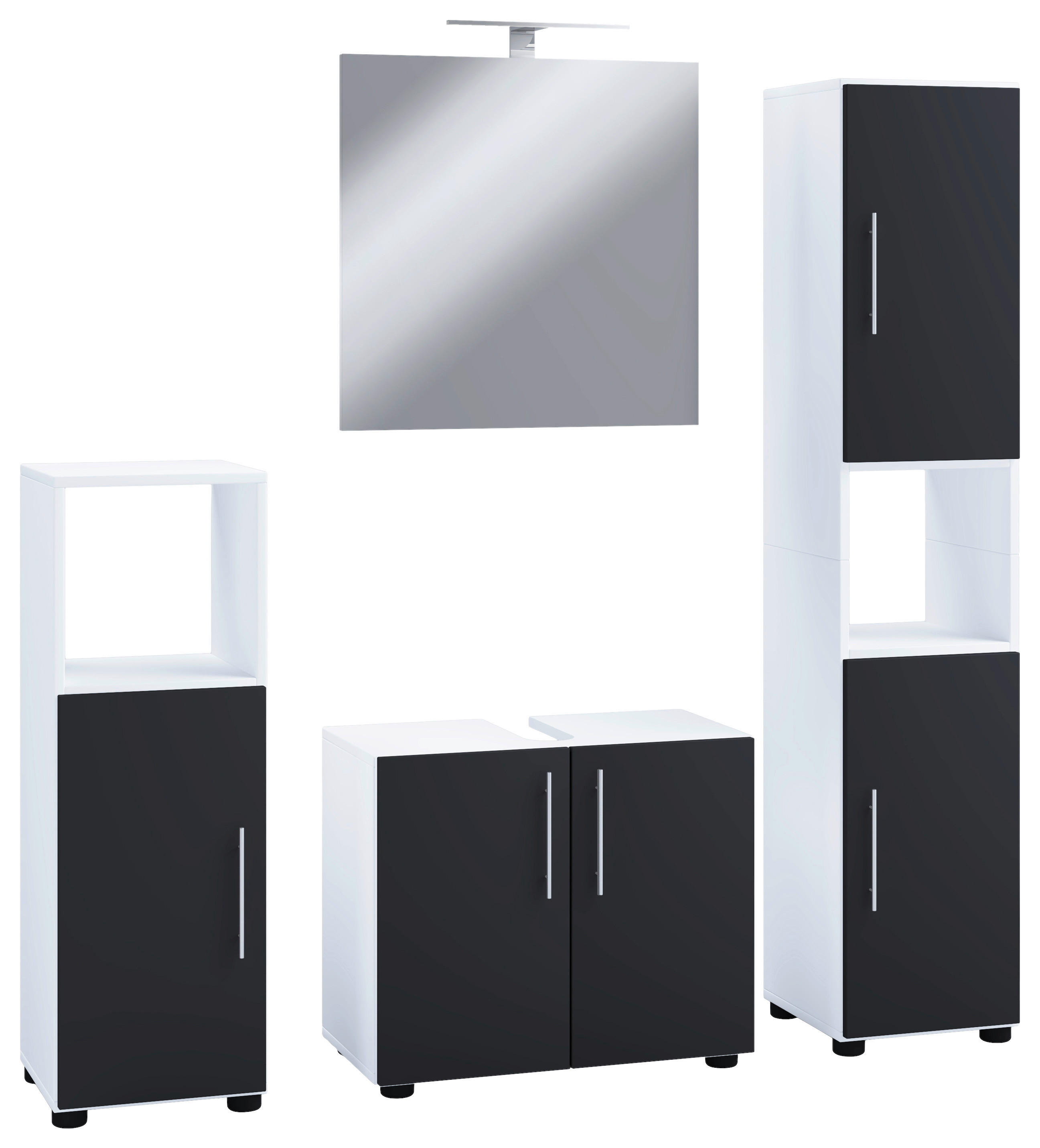 Badezimmer-Set 4tlg-Flandu schwarz weiß B/H/T: ca. 60x51x46 cm 4tlg-Flandu - weiß/schwarz (60,00/51,00/46,00cm) - VCM Möbel
