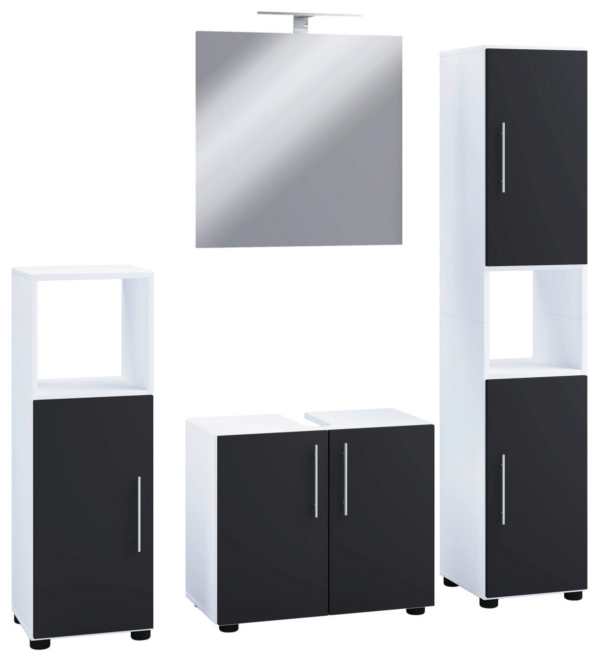 Badezimmer-Set 4tlg-Flandu schwarz weiß B/H/T: ca. 60x51x46 cm 4tlg-Flandu - weiß/schwarz (60,00/51,00/46,00cm) - VCM Möbel