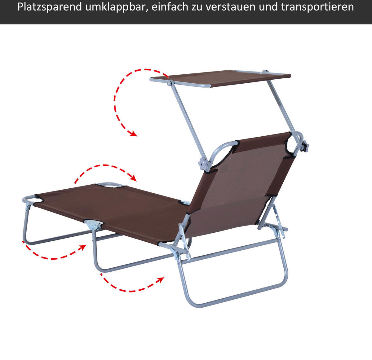 Outsunny Sonnenliege braun Metall B/H/L: ca. 58x27x187 cm Sonnenliege_mit_Sonnenschutz - braun (187,00/58,00/27,00cm) - Outsunny