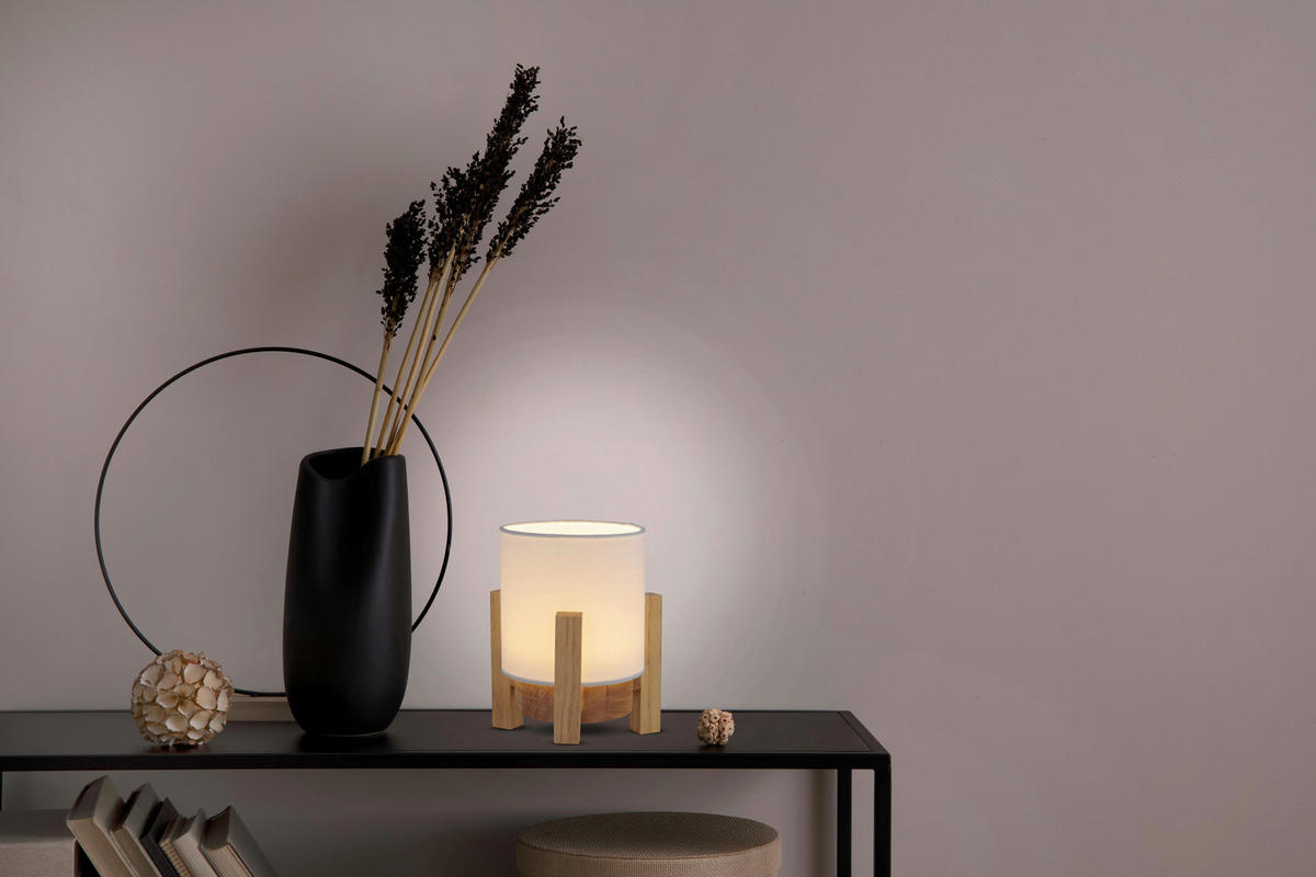 Näve Leuchten Tischleuchte 5305023 weiß Textil Holz B/H/T: ca. 16,2x19x16,2 cm null 1 Brennstellen Madita - weiß (16,20/19,00/16,20cm) - Näve Leuchten