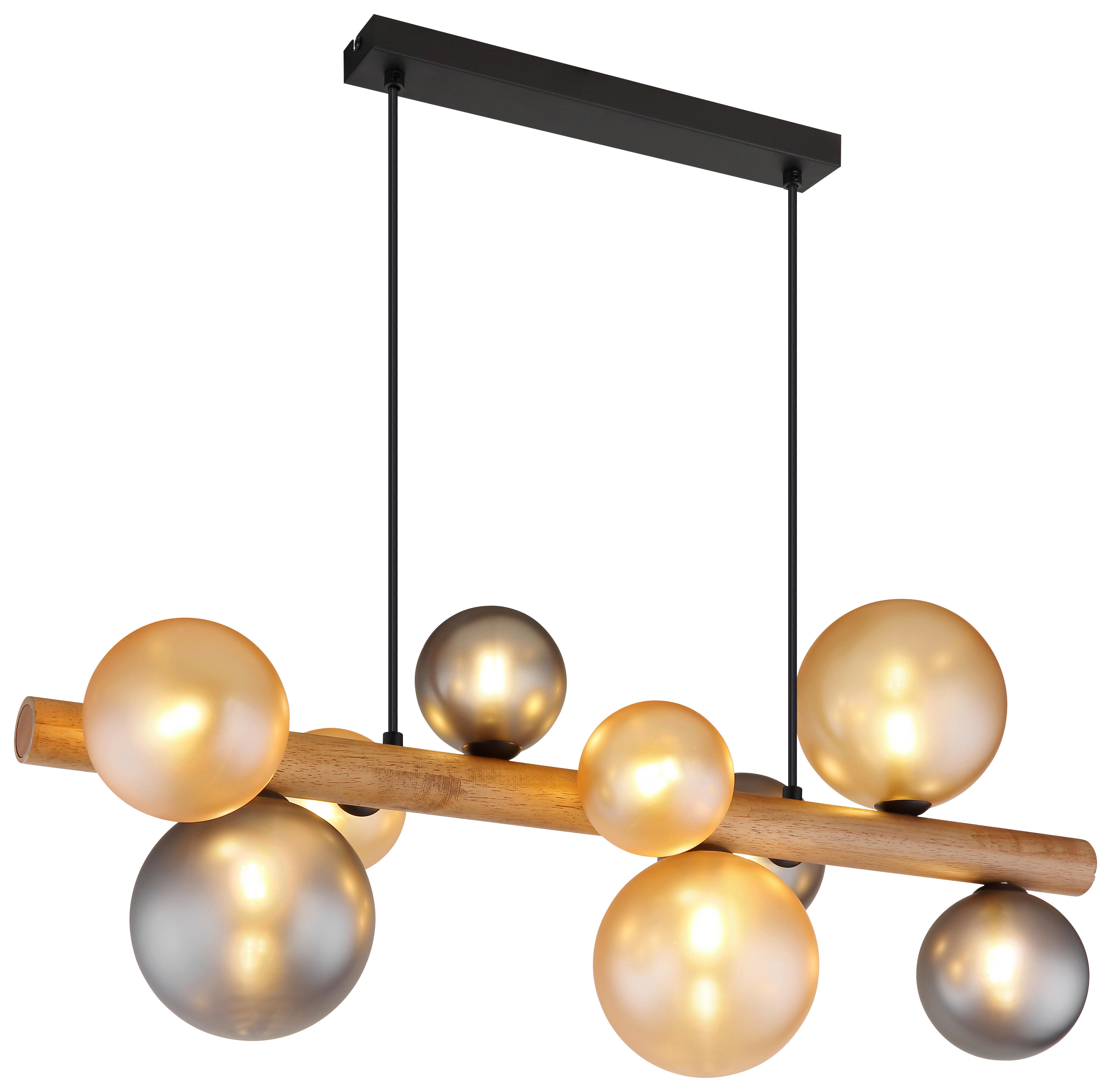 GLOBO LED-Hängeleuchte dunkelbraun amber Rauch Holz Metall Glas B/H/L: ca. 29x150x78 cm 9.0 Brennstellen RIHA - dunkelbraun/amber (78,00/29,00/150,00cm) - GLOBO