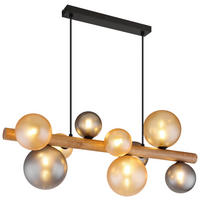 GLOBO LED-Hängeleuchte dunkelbraun amber Rauch Holz Metall Glas B/H/L: ca. 29x150x78 cm 9.0 Brennstellen RIHA - dunkelbraun/amber (78,00/29,00/150,00cm) - GLOBO