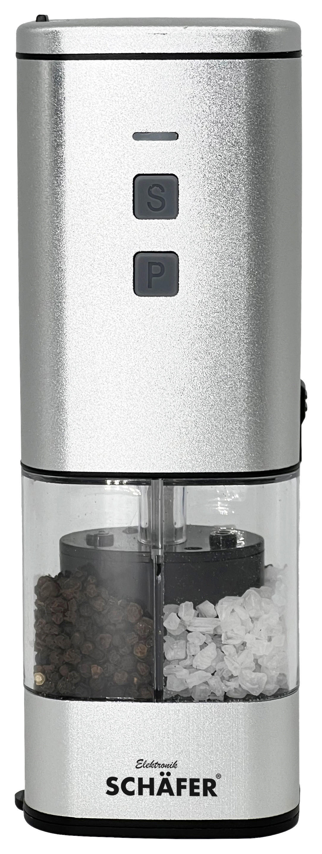 SCHÄFER Salz- und Pfeffermühle silber Keramik B/H/L: ca. 8x0,23x0,1 cm Elektrische_Salz-/Pfeffermühle_2in1 - silber (0,10/8,00/0,23cm) - SCHÄFER