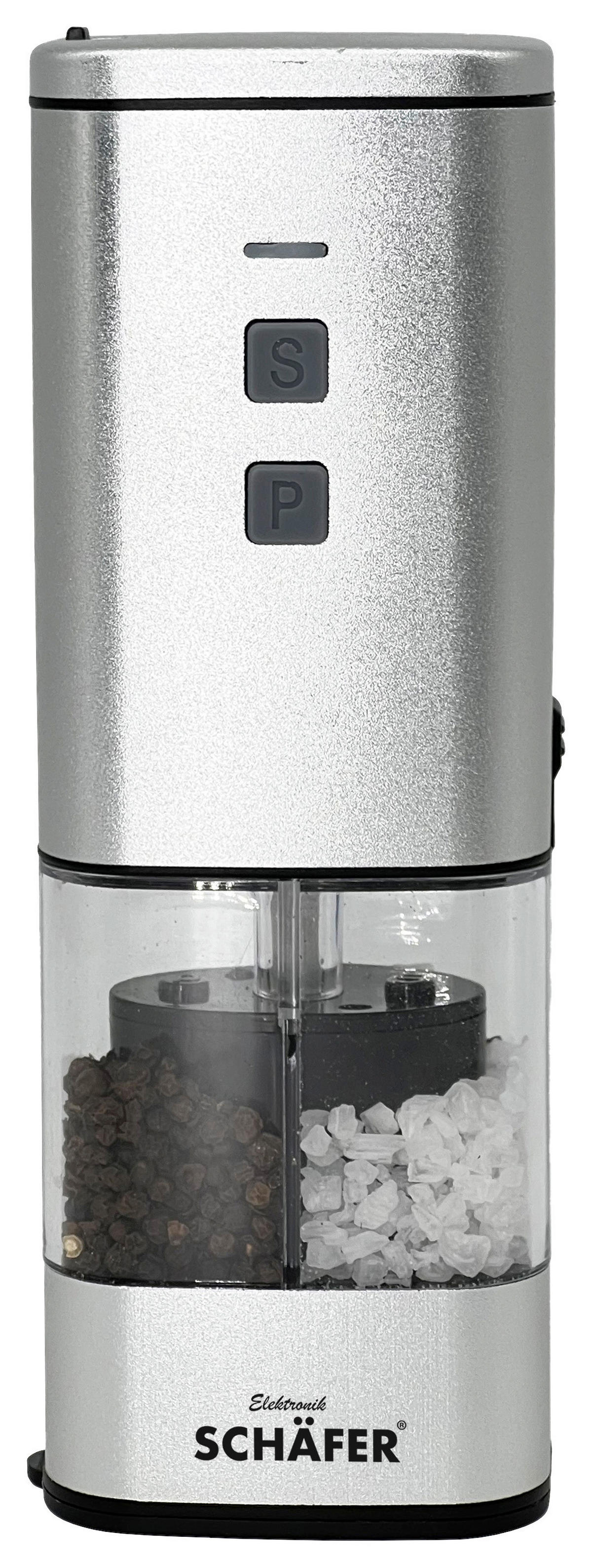 SCHÄFER Salz- und Pfeffermühle silber Keramik B/H/L: ca. 8x0,23x0,1 cm Elektrische_Salz-/Pfeffermühle_2in1 - silber (0,10/8,00/0,23cm) - SCHÄFER