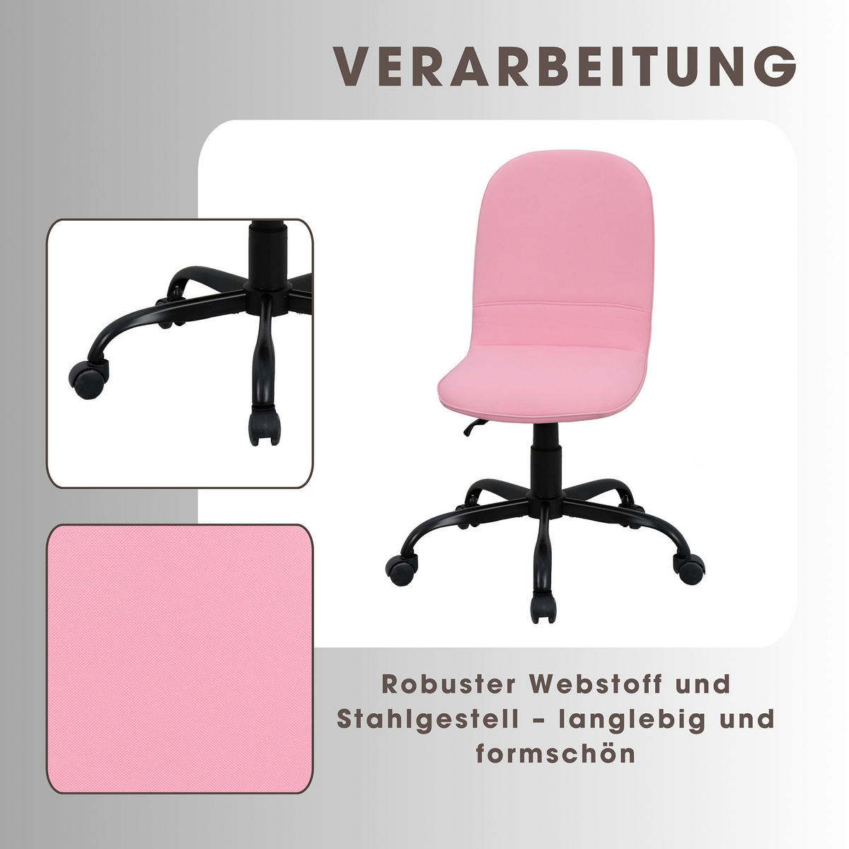 Drehstuhl TROLLY schwarz pink Metall Stoff TROLLY - pink/schwarz (42,00/95,00/54,00cm) - byLIVING