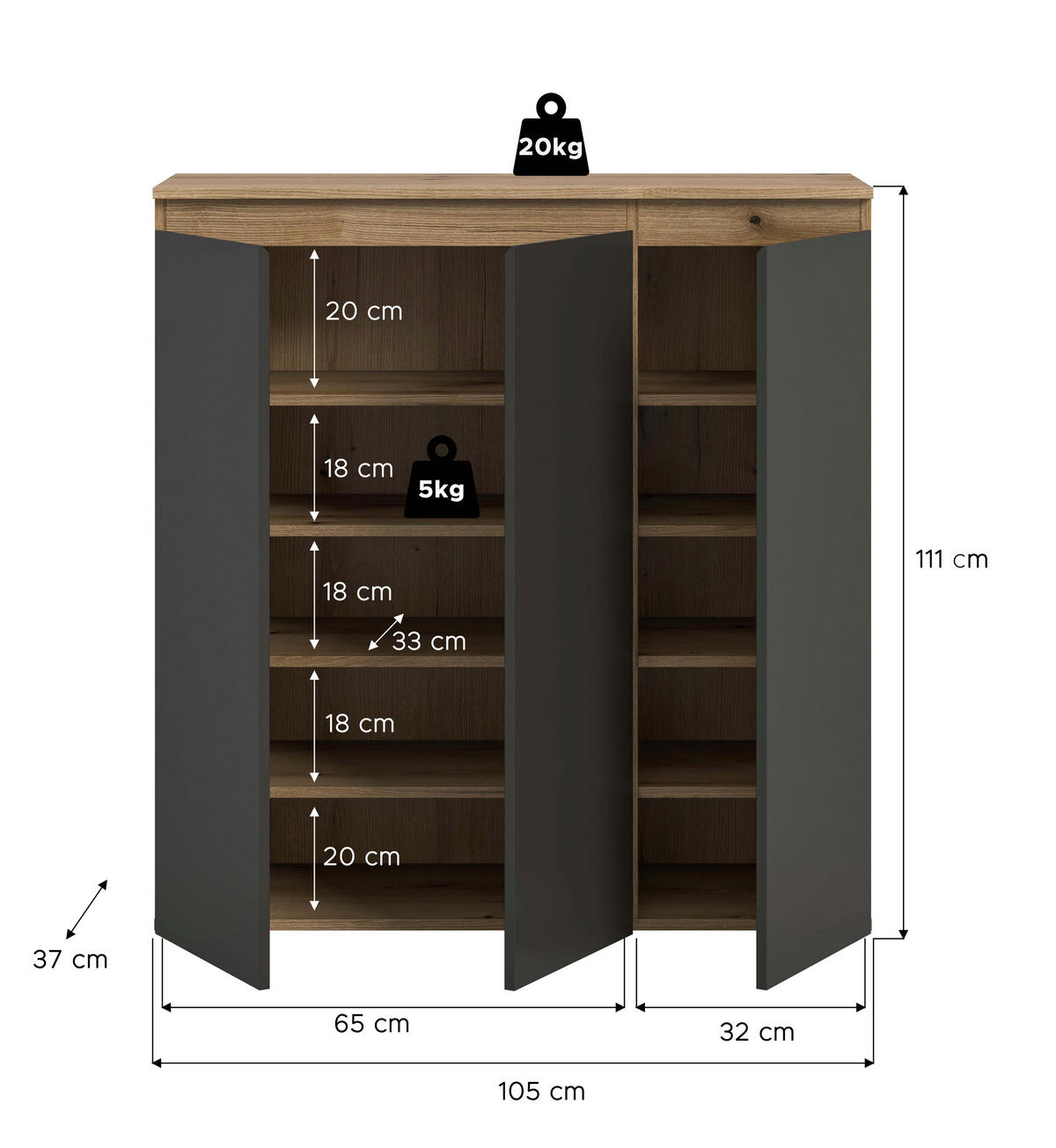 Schrank SCARPA Evoke Oak Nachbildung anthrazit B/H/T: ca. 105x111x37 cm SCARPA - anthrazit (105,00/111,00/37,00cm) - xonox.home