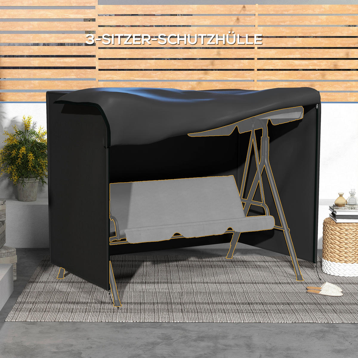 Outsunny Abdeckplane schwarz Polyester B/H/L: ca. 124x164x205 cm Abdeckung für Schaukel - schwarz (205,00/124,00/164,00cm) - Outsunny