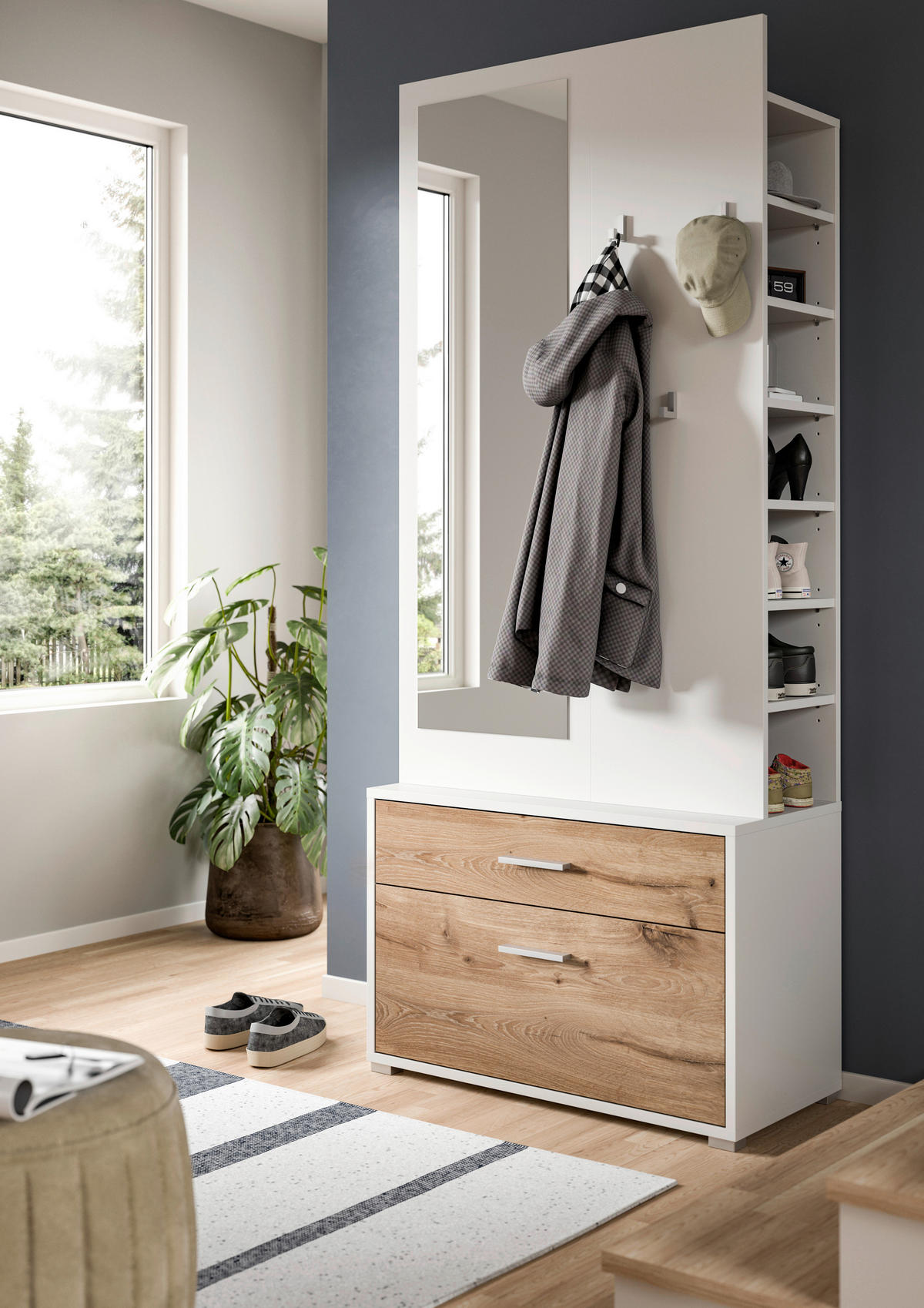 Garderobe POLO weiß Nox Oak Nachbildung B/H/T: ca. 80x190x38 cm POLO - weiß (80,00/190,00/38,00cm) - xonox.home
