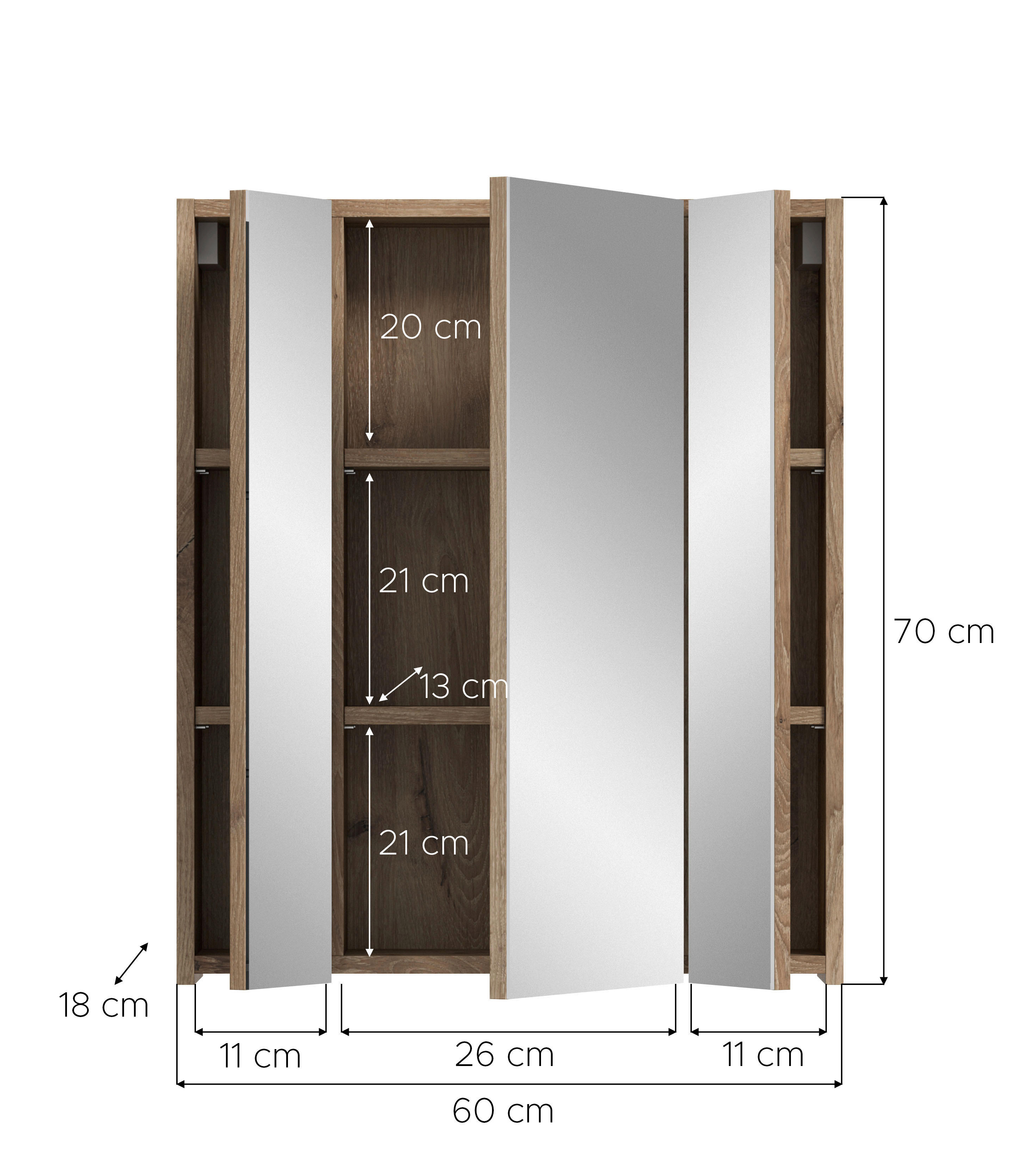 Spiegelschrank Ice Nox Oak Nachbildung schwarz matt B/H/T: ca. 60x70x18 cm Ice - schwarz (60,00/70,00/18,00cm) - xonox.home